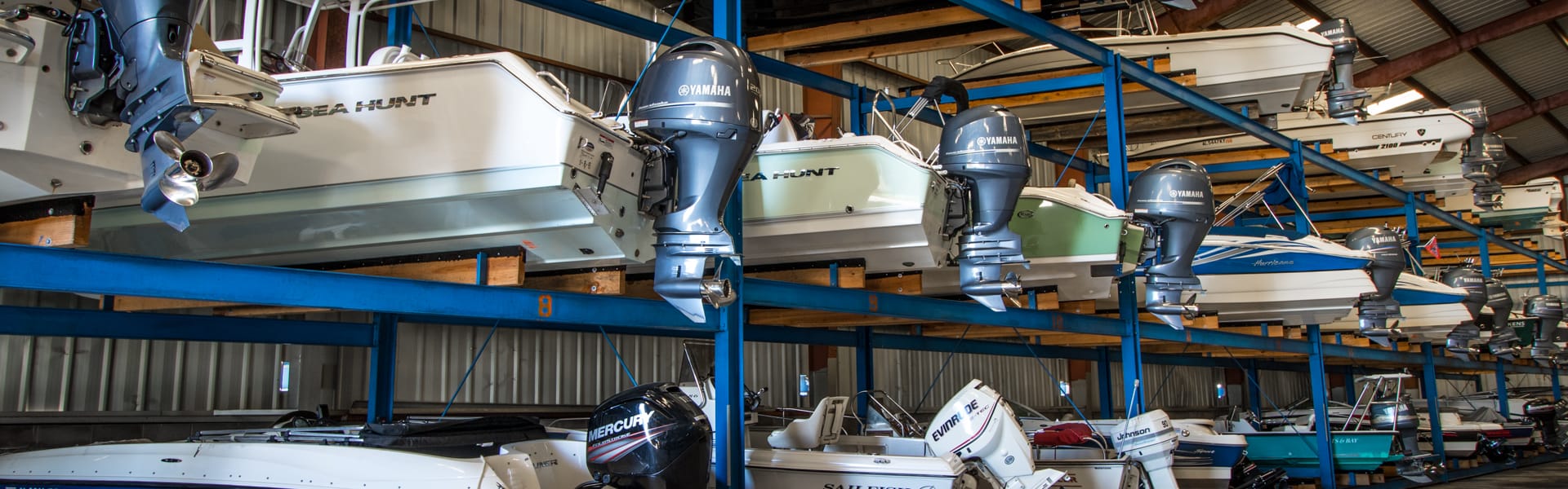 Dry boat storage at Romar Marina in Orange Beach, AL.