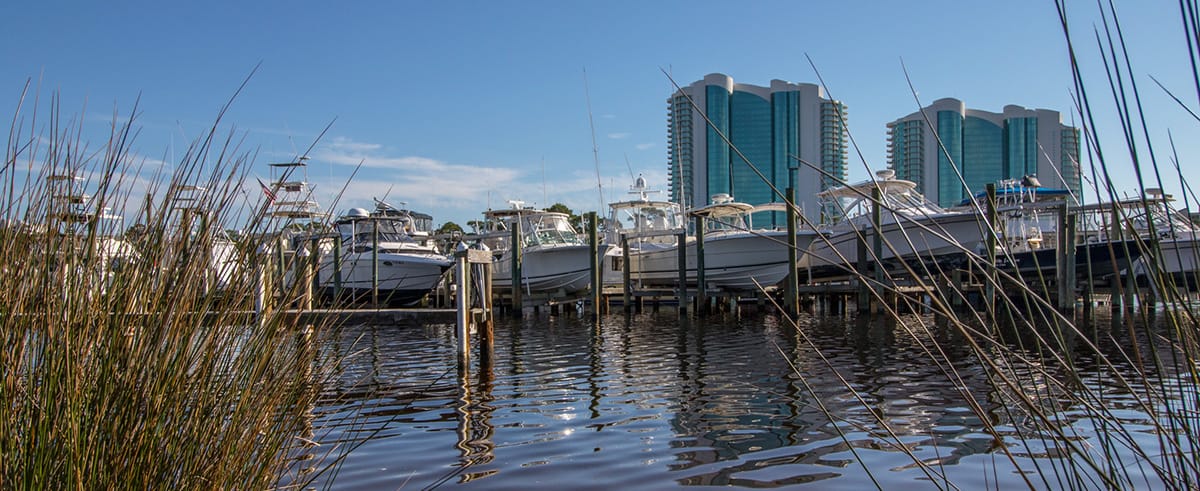 Wet boat storage at Romar Marina in Orange Beach, AL.